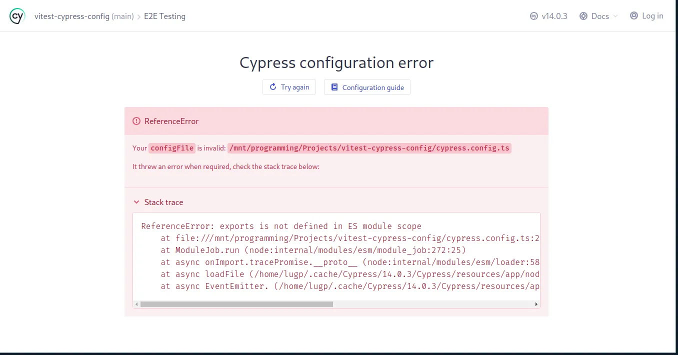 error de cypress
