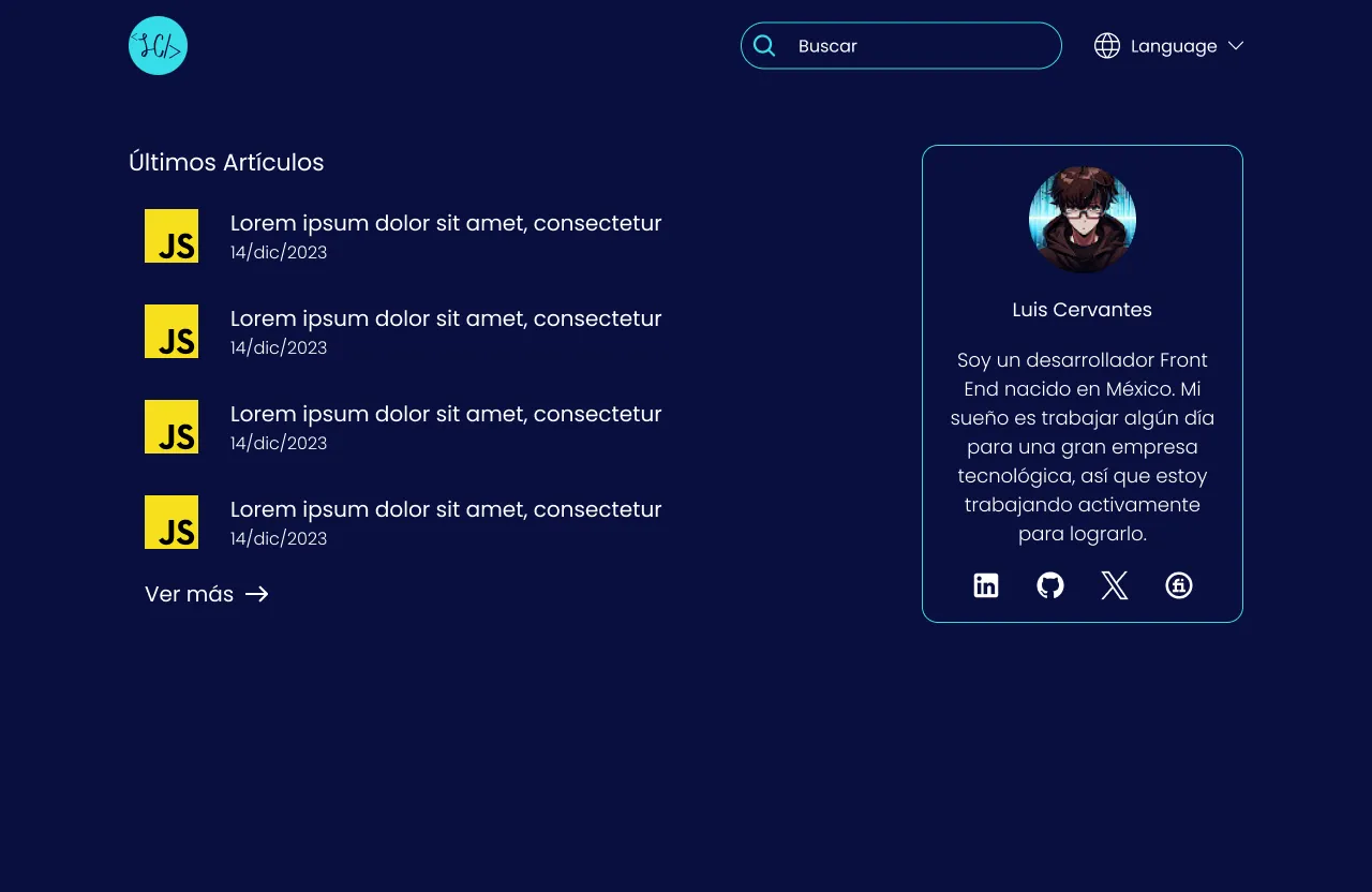 Imagen del diseño inicial de la página principal del proyecto